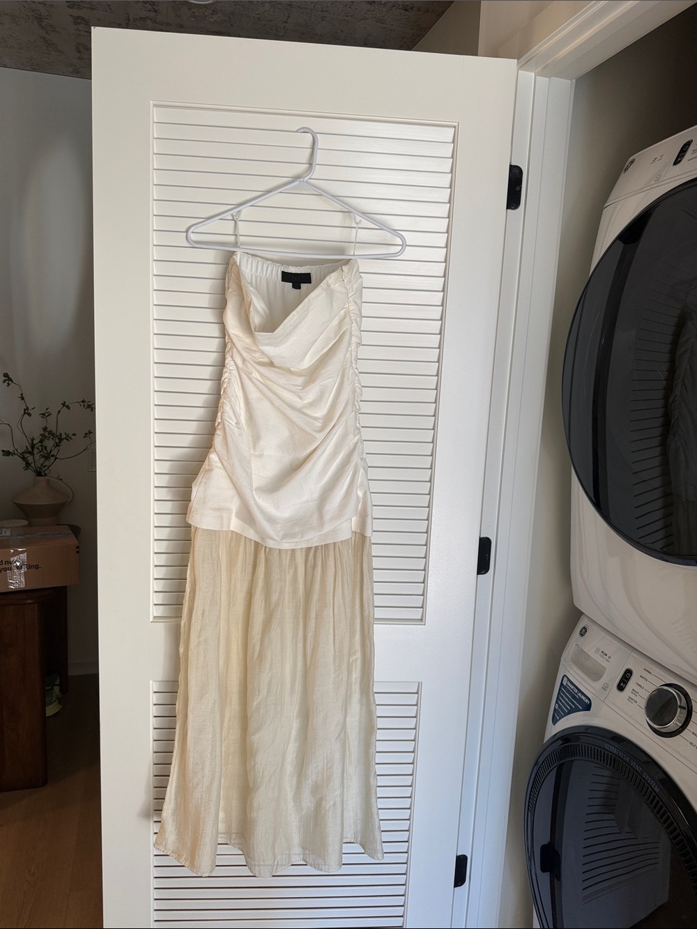 Zara Strapless Ivory and Cream Two-Tone Maxi Dress
